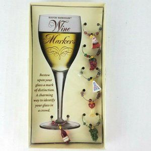 NEW Wine and Cheese Tasting WINE MARKERS CHARMS by BOSTON WAREHOUSE SET of 6